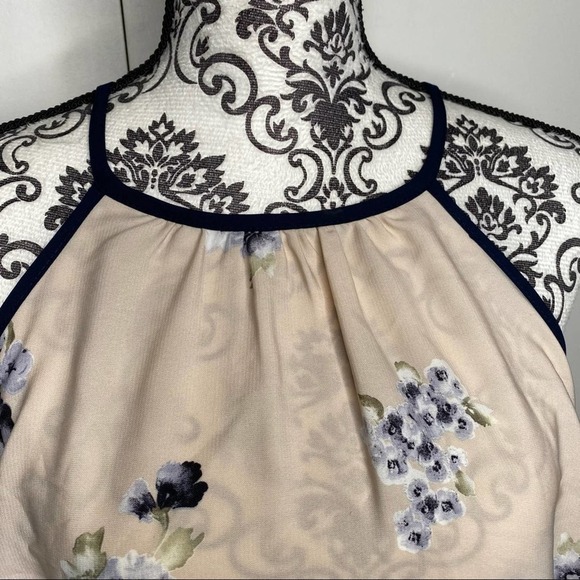 Beige Sheer Floral Halter Tank Top Blouse Large - Picture 3 of 8